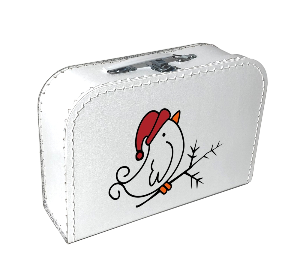 Pappkoffer Wintervogel mit Mütze, Geschenkverpackung Weihnachten  - Wunschtext optional