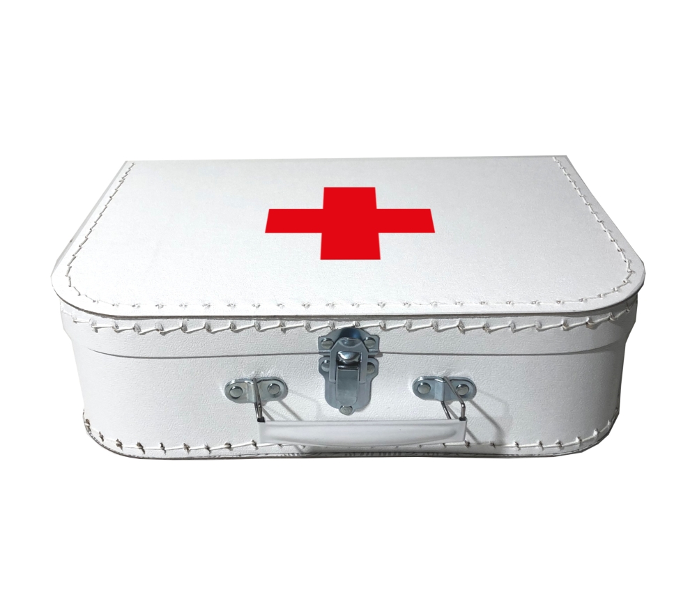 Pappkoffer weiß mit Kreuz (Doktorkoffer)
