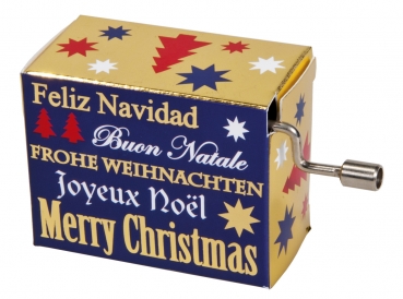 Kurbelwerk, Spieluhr, Merry Christmas, Frohe Weihnachten mit Goldprägung, kleine Drehorgel