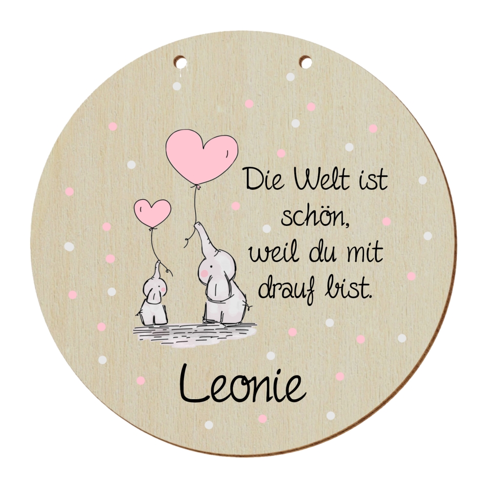 Türschild Kinderzimmer Elefanten mit Spruch und Wunschnamen - Holz