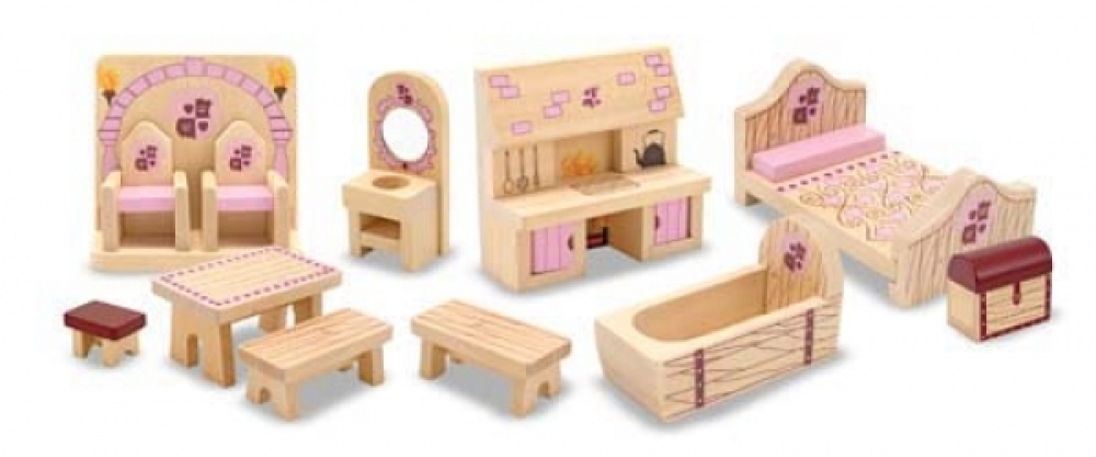 Puppenhausmöbel Schloss Holz 12teilig