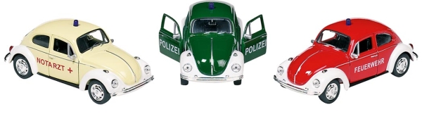 Modellauto Volkswagen Käfer Polizei, Feuerwehr oder Krankenwagen