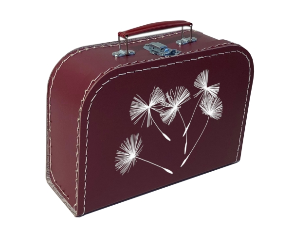 Pappkoffer bordeaux rot mit Pusteblumen