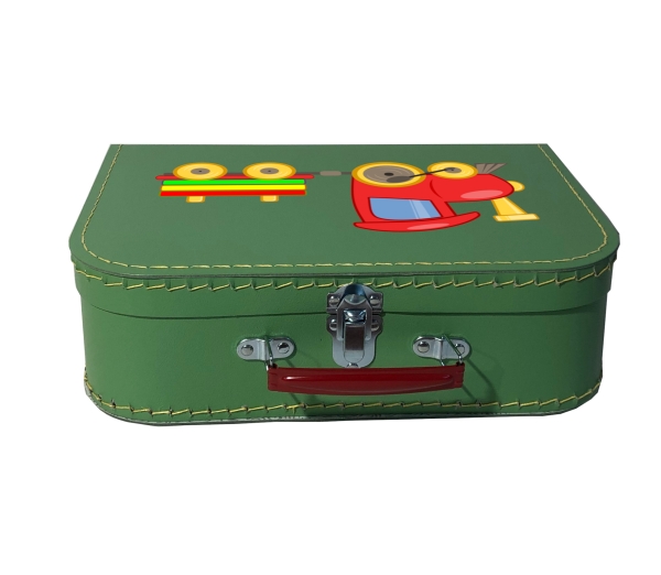 Pappkoffer mit bunter Lokomotive Kinderkoffer