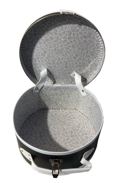 Hutkoffer Hutschachtel 30 cm schwarz mit weißer Borde
