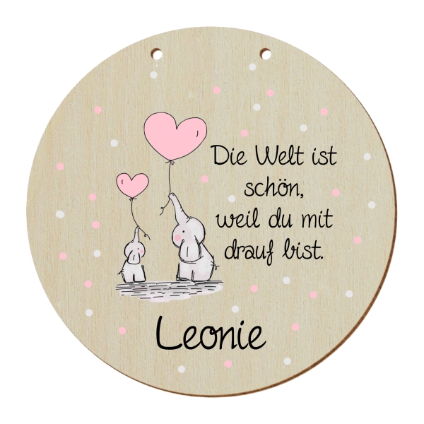 Türschild Kinderzimmer Elefanten mit Spruch und Wunschnamen - Holz